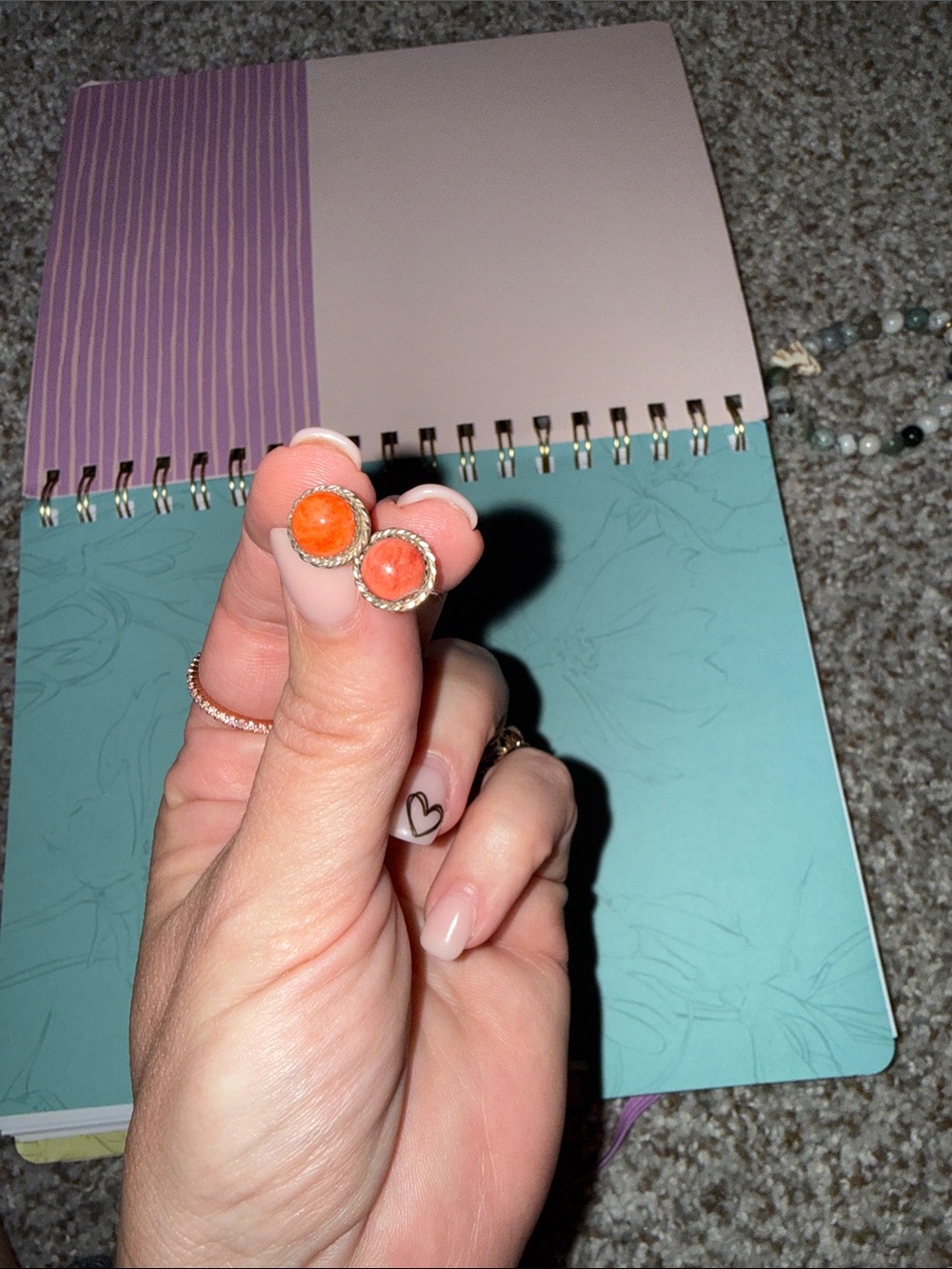 Gold-Tone Orange Cabochon Stud Earrings